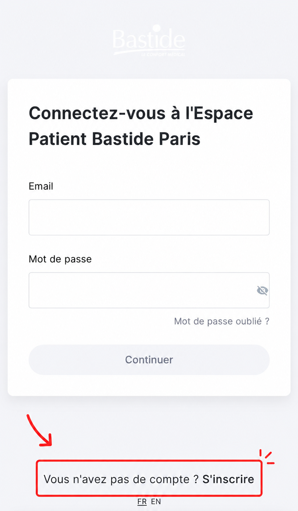 Cliquez sur S'inscrire en bas de la page